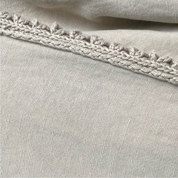 JONATHAN SIMKHAI Khaki Sage Linen High Rise Wide Leg Crochet Trim Trousers 10 - Picture 10 of 11